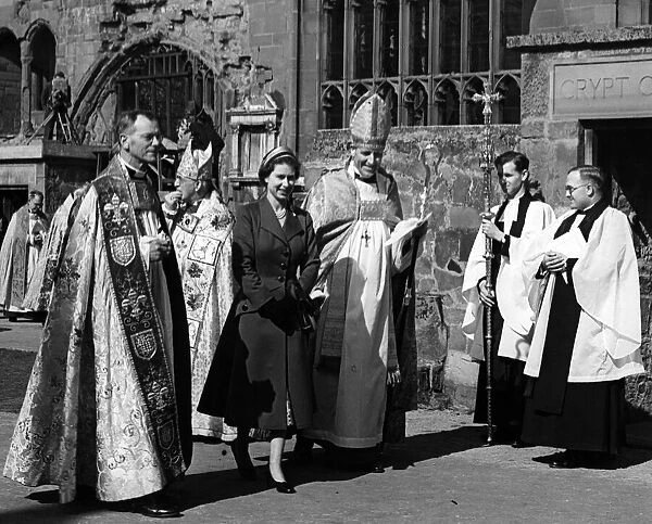 Queen Elizabeth II visits the old Cathedral in Coventry