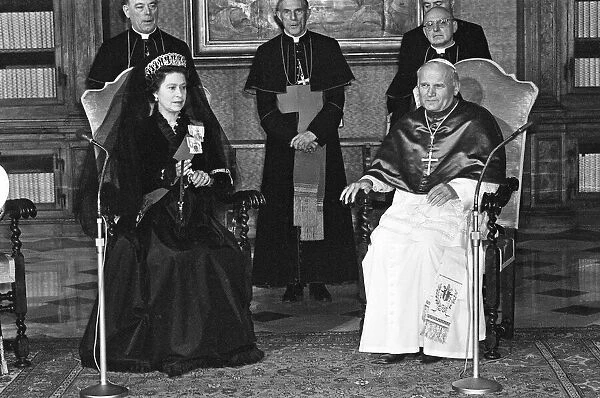 Queen Elizabeth II visits Pope John Paul II at the Vatican. 17th October 1980