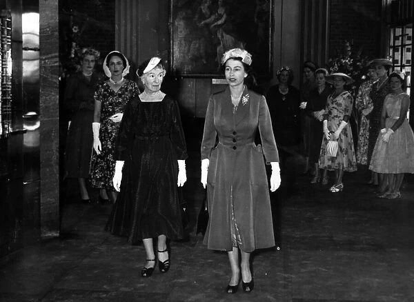 Queen Elizabeth II visits Shakespeare Memorial theatre, she is pictured with Lady Iliffe