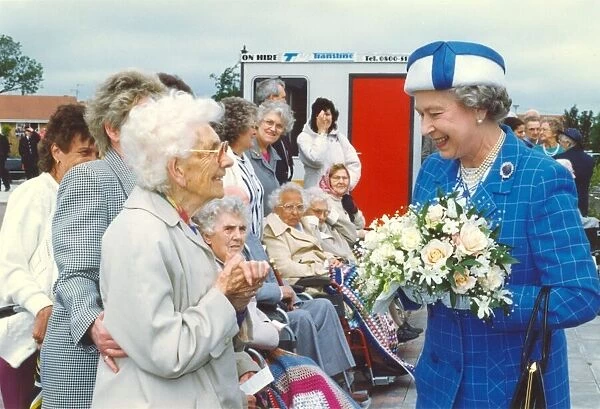 Queen Elizabeth II visits the town of Bedlington in Northumberland meeting the cheering