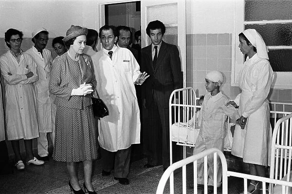 Queen Elizabeth II visits the victims of El Asnam earthquake in hospital in Algiers