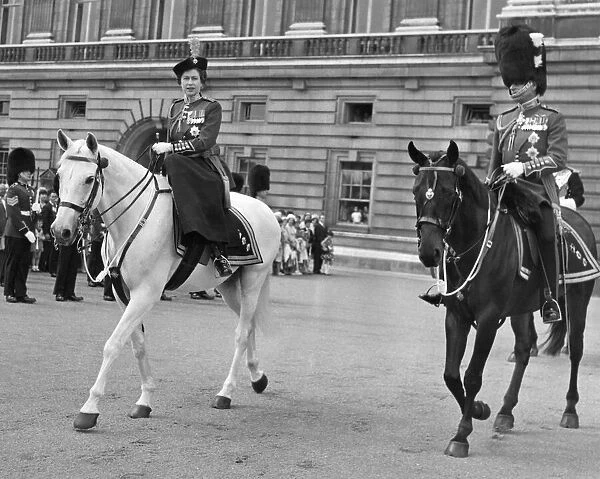 Queen Elizabeth II wearing the Scarlet Tunic of the Irish Guards