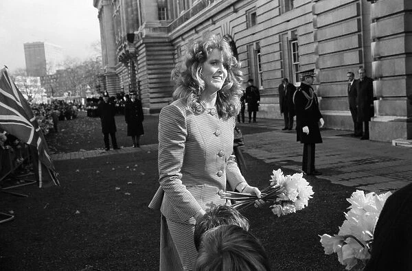 Queen Elizabeth IIs 60th Birthday. Pictured, Sarah Ferguson outside Buckingham