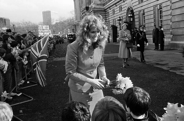 Queen Elizabeth IIs 60th Birthday. Pictured, Sarah Ferguson outside Buckingham