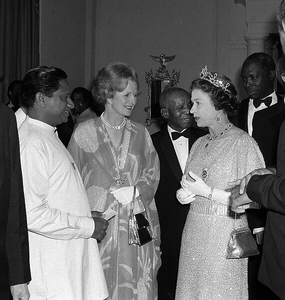 Queen Elizabeth and Margaret Thatcher in Zambia on an official visit. August 1979