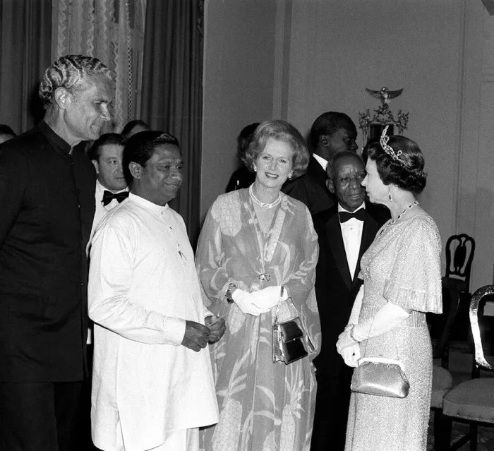 Framed Print : Queen Elizabeth and Margaret Thatcher in Zambia on an official visit. August 1979 Framed Print : Queen Elizabeth and Margaret Thatcher in Zambia on an official visit. August 1979