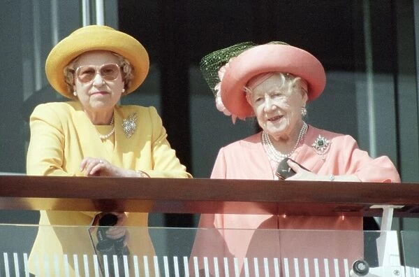 Queen Elizabeth and the Queen Mother attend the Epsom Derby at Epsom Racecourse, Surrey