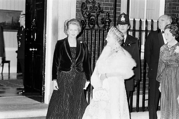 Queen Elizabeth The Queen Mother with Prime Minister Margaret Thatcher at 10 Downing