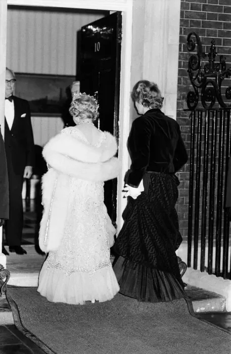 Framed Print : Queen Elizabeth The Queen Mother with Prime Minister Margaret Thatcher at 10 Downing