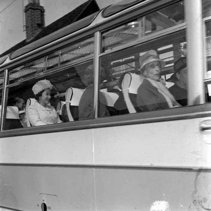 Framed Print : Queen Elizabeth sitting on a coach, circa April 1963