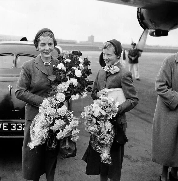 Queen Ingrid of Denmark and her daughter Princess Margrethe. 18th October 1954