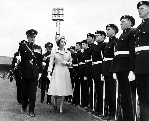 The Queen inspecting the troops of the Staffs regiments at Molineux Stadium
