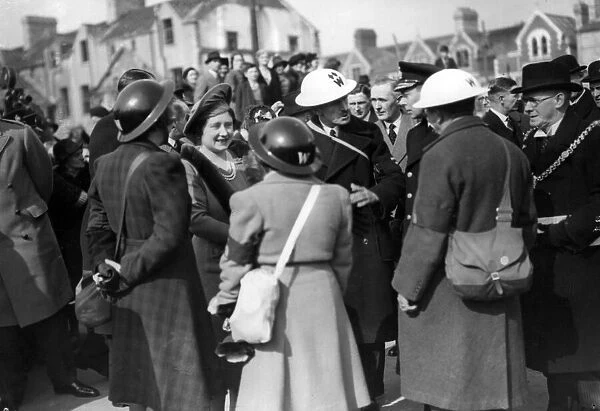 The Queen and King George VI visit Cardiff, Wales. March 1941