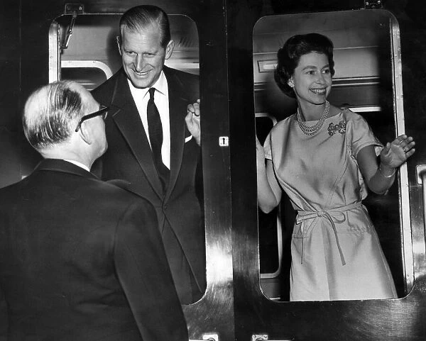 The Queen leaving Manchester, 18th February 1965. Prince Philip
