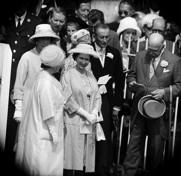 The Queen Mother (face turned away from camera) and Queen Elizabeth II at The Derby