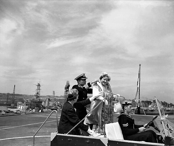 Queen Mother July 1958 on the flight deck of HMS Ark Royal
