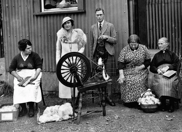 Framed Print : Queen Mother with King George VI 1937 spinning wheel Framed Print : Queen Mother with King George VI 1937 spinning wheel