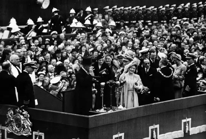 Framed Print : Queen Mother Launches the Ark Royal - May 1950 Framed Print : Queen Mother Launches the Ark Royal - May 1950