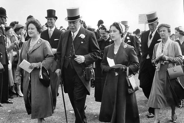 QUEEN MOTHER LEAVING THE PADDOCK WITH THE DUKE OF EDINBURGH