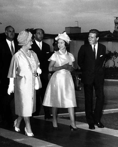 Queen Mother at London Airport with Princess Margaret and Lord Snowdon