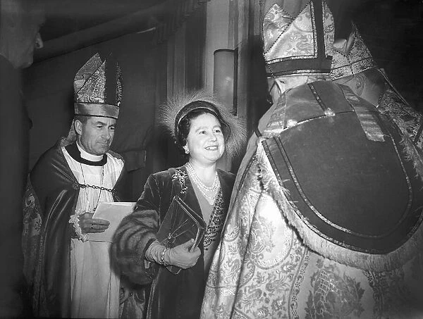 Queen Mother meets an Archbishop at Camberwell in 1953
