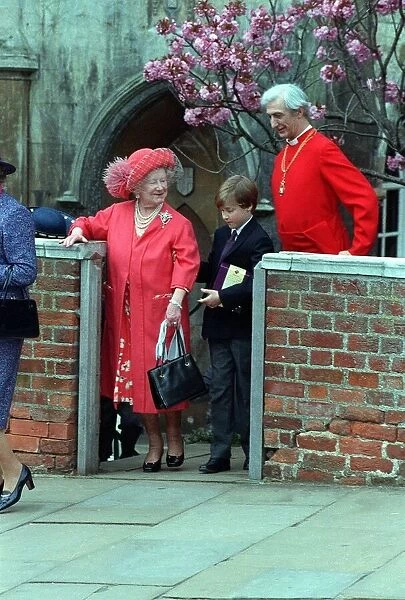 Queen Mother with Prince William April 92 coming out of Easter church service