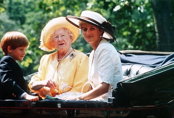 Queen Mother with Princess Diana at Trooping the Colour ceremony inLondon