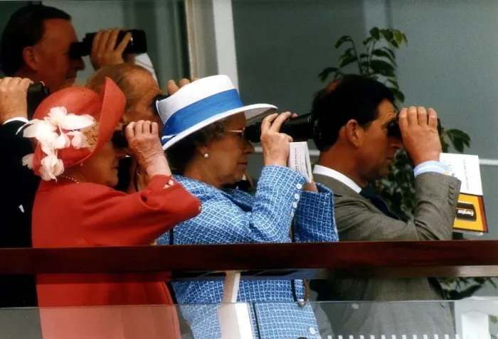 Framed Print : The Queen Mother, Queen Elizabeth, The Duke of Edinburgh & Prince Charles watching Framed Print : The Queen Mother, Queen Elizabeth, The Duke of Edinburgh & Prince Charles watching