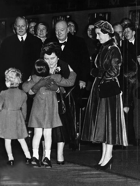 Queen Mother saying goodbye to Prince Charles watched by his mother Queen Elizabeth II