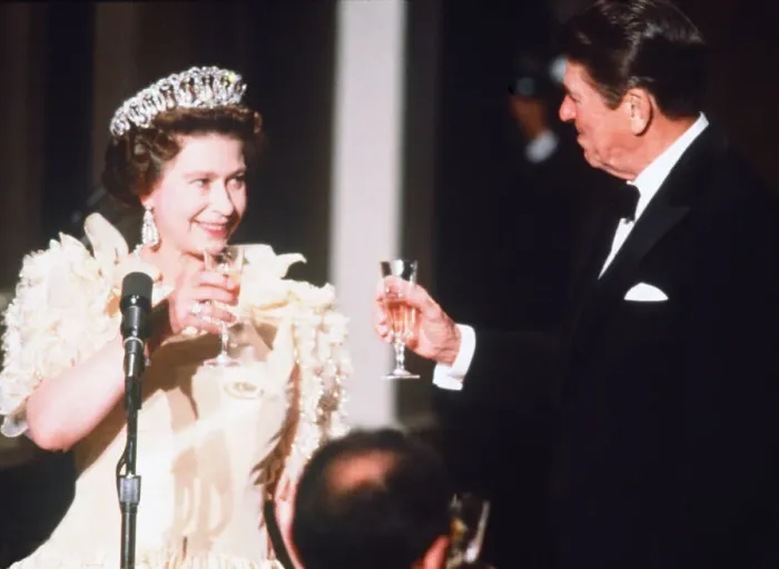 Framed Print : The Queen and President Reagan seen here at the De Young Museum in San Francisco Framed Print : The Queen and President Reagan seen here at the De Young Museum in San Francisco