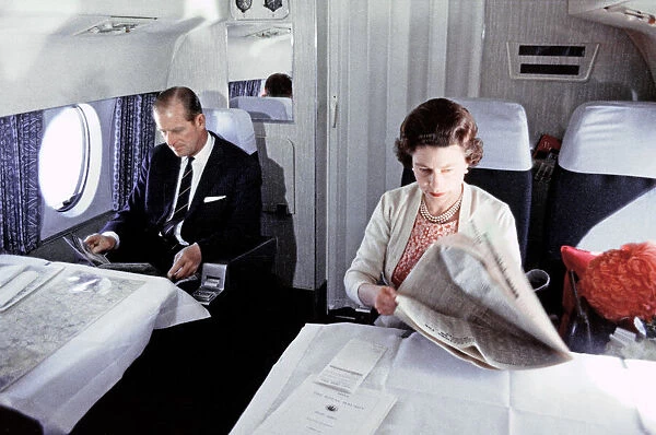 The Queen and Prince Philip on board a private jet, 1969