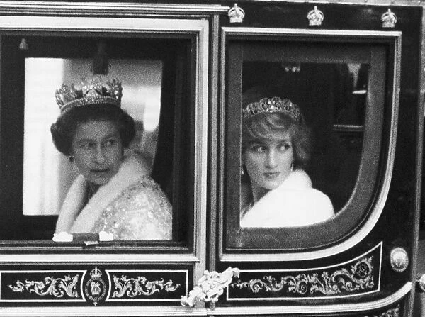 The Queen and Princess Diana on the way to the State Opening of Parliament