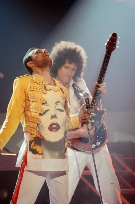 Framed Print : Queen rock group performing. Singer Freddie Mercury with guitarist Brian May Framed Print : Queen rock group performing. Singer Freddie Mercury with guitarist Brian May