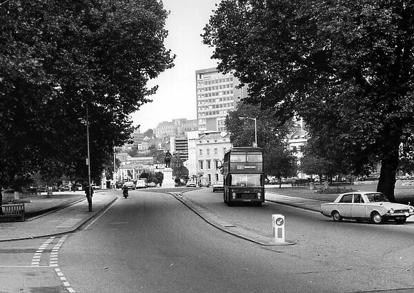 Queen Square, Bristol in 1975. Historic Queen Square was diagonally ripped apart in
