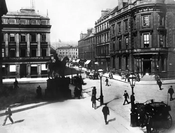 Framed Print : Queen Street corner with Ingram Street at Exchange Square Victorian Glasgow street scene Framed Print : Queen Street corner with Ingram Street at Exchange Square Victorian Glasgow street scene