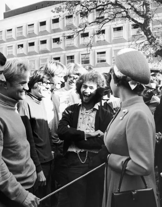 Framed Print : The Queen talking to a student at Lancaser University. 20th October 1969