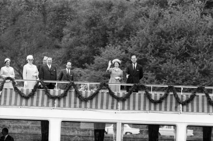 Framed Print : The Queen during her visit to West Germany. Pictured on board a boat travelling up