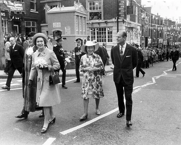 The Queen visits Congleton, Manchester 4th May 1972. Walking down High Street with