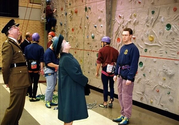 The Queen visits Manchester, 1st December 1994. Indoor Climbing Wall
