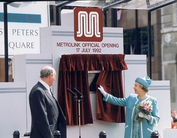 Queen visits Manchester. Pictured here the Queen opens the Metrolink at St Peter