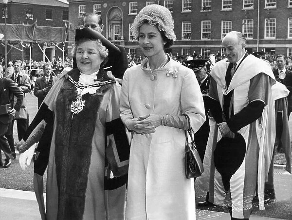 The Queen visits Manchester. Queen Elizabeth pictured here with the Mayor of Salford