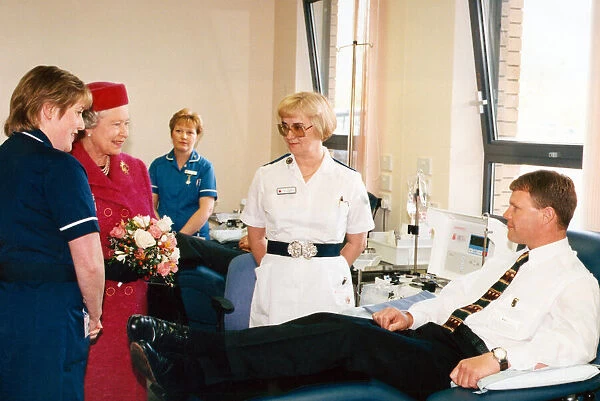 The Queen at the Wales Blood Centre, Talbot Green. She is pictured with Sister Jenny