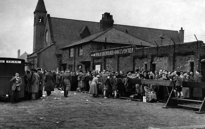 Framed Print : Queue at Maine Road, Manchester, for F. A. Cup Final tickets Framed Print : Queue at Maine Road, Manchester, for F. A. Cup Final tickets