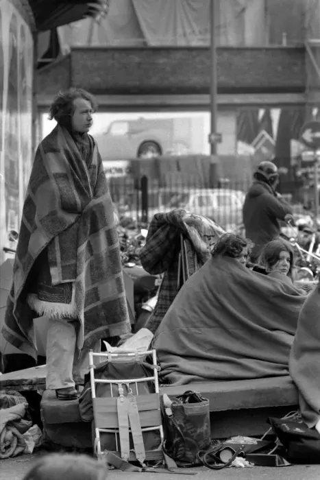 Framed Print : Queued for Pop Group Led Zeppelin Concert. Young girl fans wrap themselves up in blankets Framed Print : Queued for Pop Group Led Zeppelin Concert. Young girl fans wrap themselves up in blankets