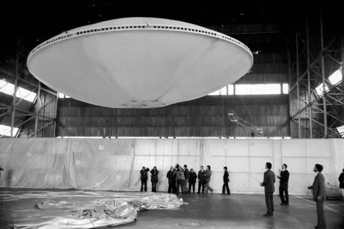 Framed Print : Very quietly, the worlds first flying Saucer, or Skyship as its designers prefer to call Framed Print : Very quietly, the worlds first flying Saucer, or Skyship as its designers prefer to call
