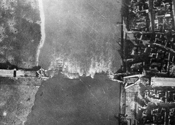R. A. F. attack on a suspension bridge in Cologne. RAF reconnaissance photograph taken