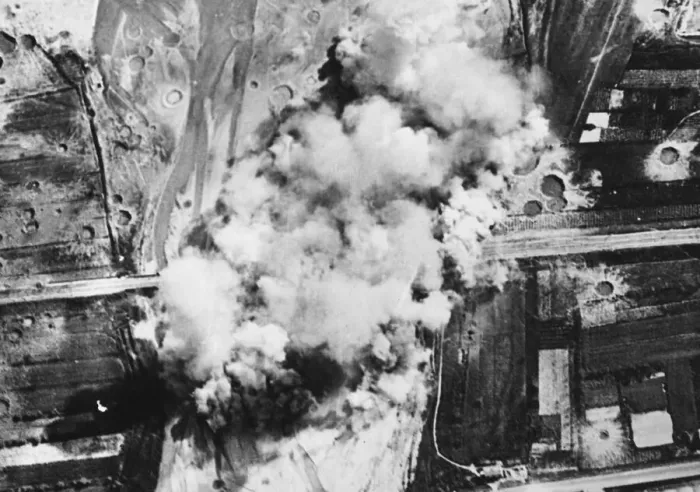 Framed Print : R. A. F. Marauders attack a railway bridge in Italy between Ancona Framed Print : R. A. F. Marauders attack a railway bridge in Italy between Ancona