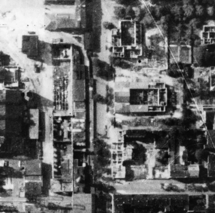 Framed Print : R. A. F. reconnaissance photos of bomb damage to submarine yards