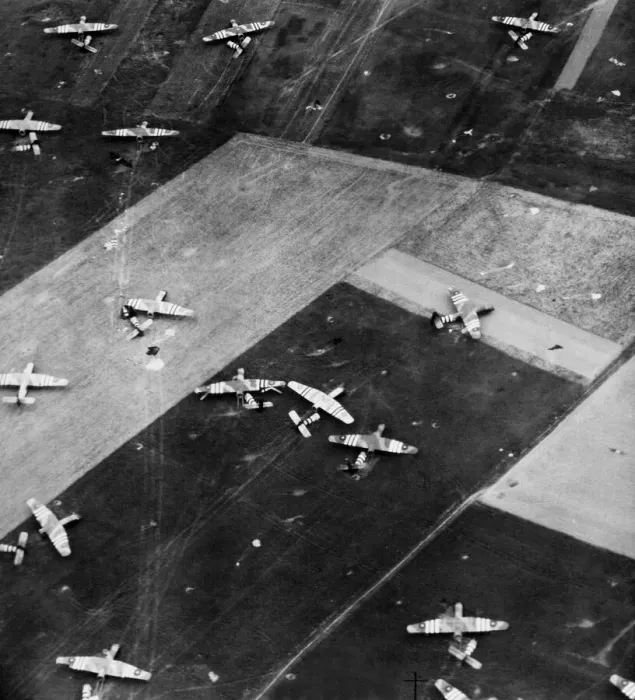 Framed Print : This R. A. F reconnaissance picture shows British Horsa gliders Framed Print : This R. A. F reconnaissance picture shows British Horsa gliders