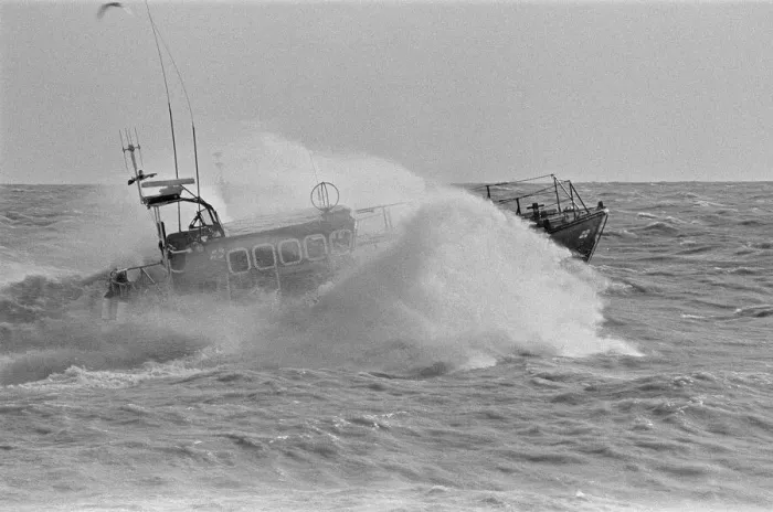 Framed Print : The R. N. L. B. Sealink Endeavour 12-002 Mersey Class Lifeboat seen here being put through Framed Print : The R. N. L. B. Sealink Endeavour 12-002 Mersey Class Lifeboat seen here being put through
